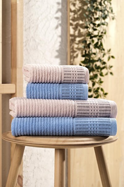 ENESSA 4-Piece Karaca Series Bath Towel Set 70*140 and 50*90 cm Bath Towels