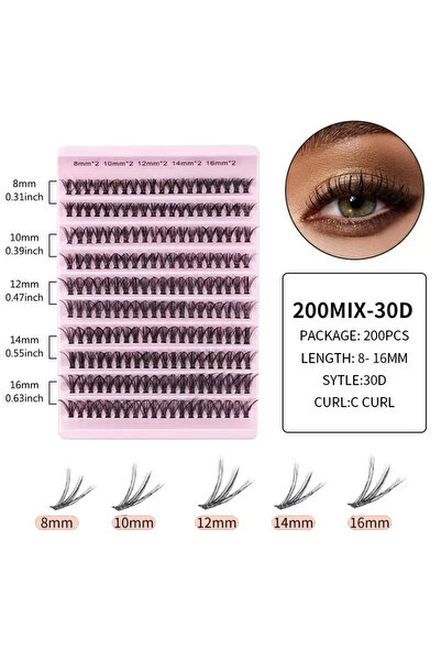 Choice1 مجموعة رموش MIAOJIE MIX 30D، 200 قطعة، رموش فردية، 8-16 مم، مظهر طبيعي، رموش صناعية مختلطة