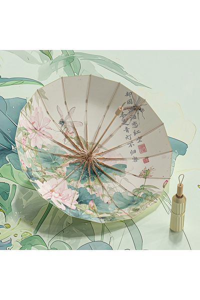 Choice Lotus 16 Bone Color Glue Gold Aluminum Alloy Skeleton New Chinese Retro Sun Protection And Uv Protec