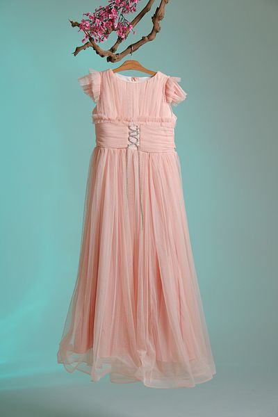 Pina Kids Girl's Evening Dress with Thread Detail and Ruffle Sleeves Aby.3005