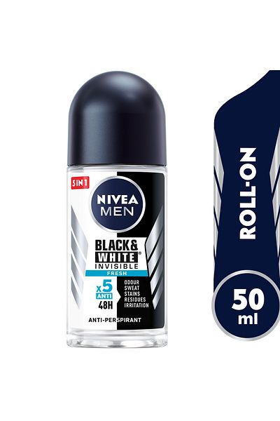 NIVEA مزيل عرق رول أون للرجال برائحة منعشة للأبيض والأسود 50 مل