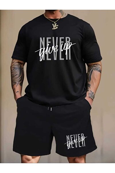 Panda Baskı Tekstil Never Give up Printed Special Design Oversize Bottom Top Set