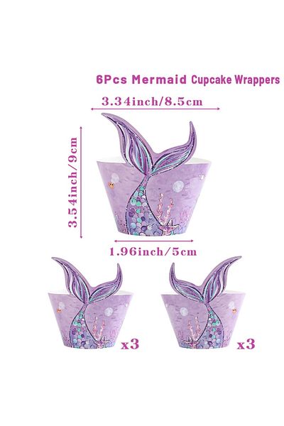 Choice 6pcs Mermaid Party Decoration Cupcake Toppers Wrappers Little Mermaids Cake Decor Baby Shower Kids B
