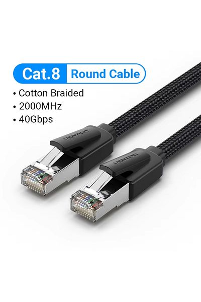 Choice كابل إيثرنت مضفر من القطن بطول متر واحد من Vention Cat8 STTP بسرعة 40 جيجابت في الثانية وتردد 2000 ميجاهرتز Cat 8 RJ45 Network Lan Patch