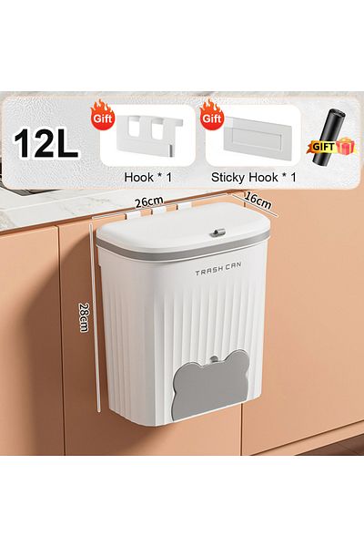 Choice White 12L 8.5/12L Kitchen Wastebasket Wall Mounted Trash Can With Lid Bathroom Trash Bin Garbage Can