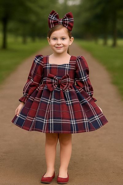 Nissa Plaid Heart Collar Girl's Dress