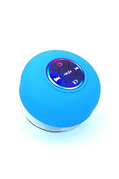 DIKELANG سماعة بلوتوث صغيرة محمولة باللون الأزرق، صوت IPX4 مقاوم للماء، أضواء LED للحمام في الهواء الطلق، كوب شفط كبير، يمكن استخدامه في الحمام أو في الهواء الطلق