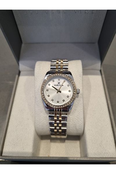Daniel Klein New Model Dk - Yellow Bicolor Steel Bracelet Silver Dial Women's Wristwatch+Gift Bangle