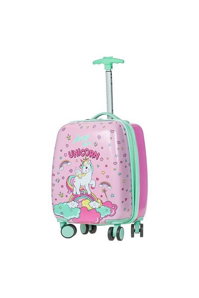 OEM Trolley Suitcase for girls, Pink Unicorn, 4 swivel wheels, size 30x21x50 cm, 22 liters