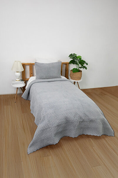 Çeyiz Merkezi Wellsoft Çift Taraflı 4 Mevsim Tek Kişilik Yatak Örtüsü - Gri