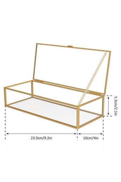 Choice 1Pcs 23.3x10x5.3cm 1/2Pcs Glass Jewelry Box Transparent Golden Rectangular Vintage Jewelry Organizer