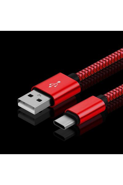 Choice1 2m Red 12W Usb A to Type C Charging Cable Nylon Braided High-Speed Data Cable For Samsung Huawei Xia
