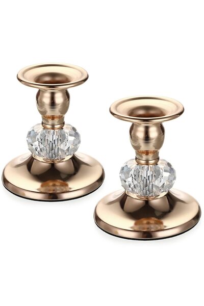 Choice حاملان للشموع من قطعتين - ذهبي - معدني - بتصميم عتيق ونحاسي اللون