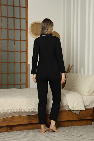 LİLA İÇ GİYİM Düğmeli Pamuklu Uzun Kol Pijama Takımı