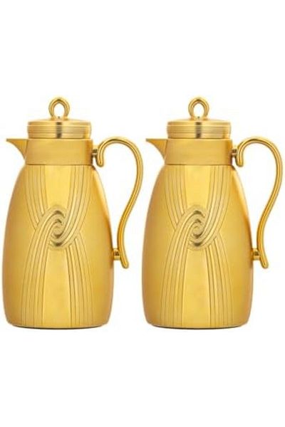 ALSAIF Coffee And Tea Vaccum Flask Set In Matt Gold / Leak-proof And Keeps Drinks Hot 1.0/0.7 Liter