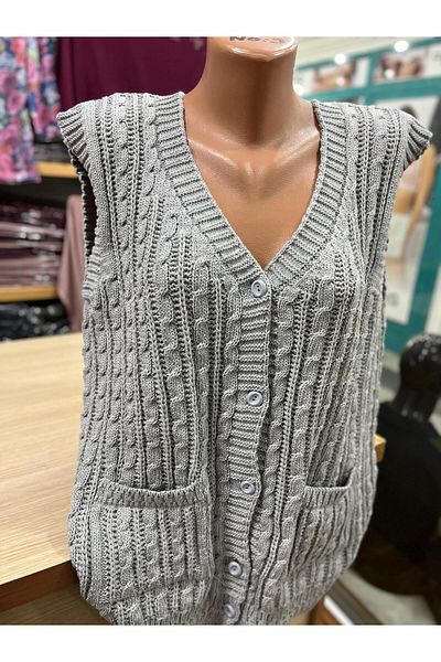 TCR Women's Knitwear Buttoned Pocket Knitted Pattern Seasonal Cardigan Vest