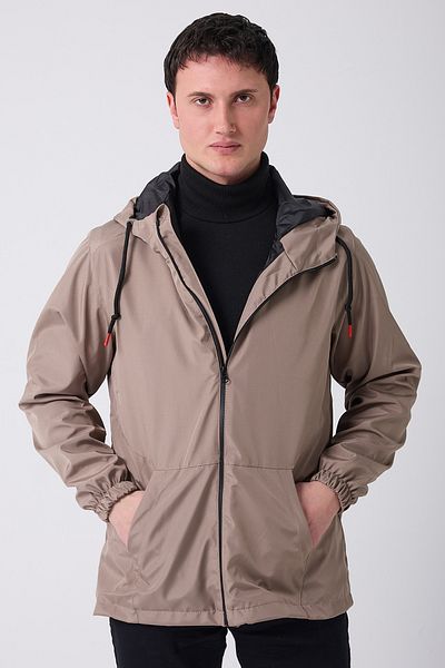 Montland Men's Mink Lined Kangaroo Pocket Water and Windproof Hooded Raincoat with Pockets - Windbreaker