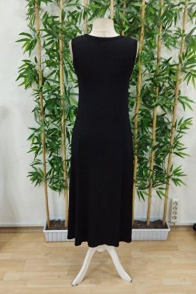 Mossta Thick Strap V-Neck Slit Viscose Dress Black