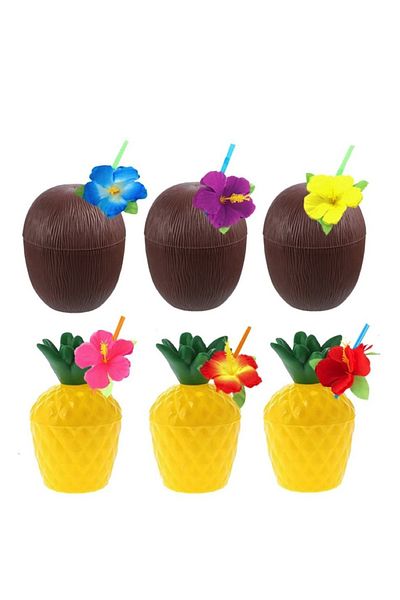 Skygo Pineapple & Coconut Designed Glass Set with Straw (6 Pieces)