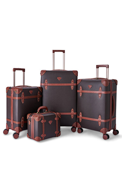 LİMRA طقم شنط سفر كلاسيك جلد من ليمرا 4 قطع لون بني غامق مقاسات 28"-24"-20"-1...