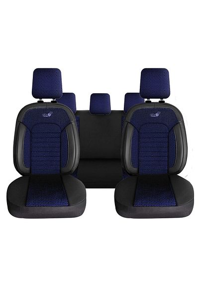 Panda Set Huse Scaune Auto Kas, Cu Fermoare Pentru Bancheta, Albastru Cu Negru, 11 Piese