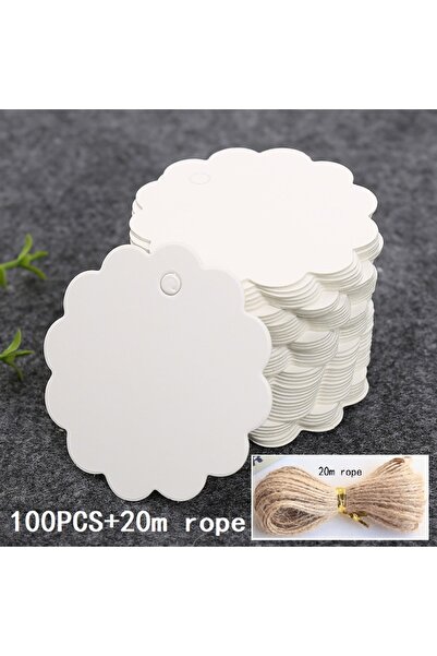 Choice 100 قطعة من ورق الكرافت الأبيض بحافة دائرية من الدانتيل مقاس 6 سم مع علامات أسعار المنتجات بحبل