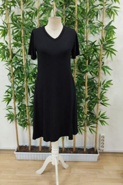Mossta Black Short Sleeve Dress - Minimalist Design, Comfortable Casual Dress
