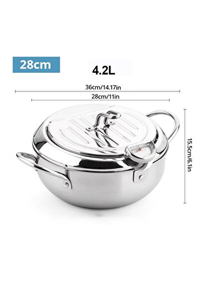 Choice1 4.2L 1pc 1pc Stainless Steel Oil Pan Household Thermometer With Cover...