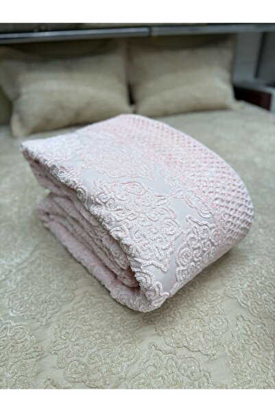 FİBELLA HOME COLLECTİON Tek Kişilik İpek Kadife Kapitoneli Yatak Örtüsü Takımı - Yastık Kılıflı - Pembe