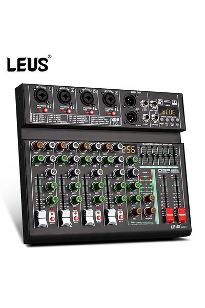 Choice black LEUS AU4 Channel 256 DSP Effect Audio Mixer Record PC 48V Phantom Power USB Sound Mixers Bluet