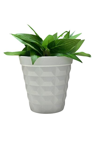 Lilac Home Masaüstü Yapay Çiçekli Saksı | Beyaz Plastik Saksı 9x9 cm