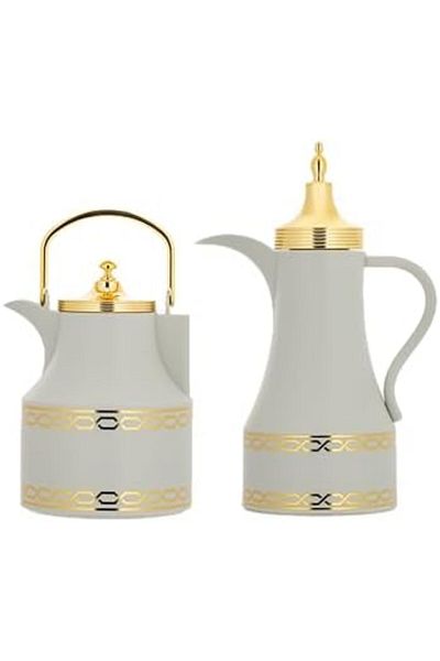 ALSAIF Al Saif Diva Vacuum Insulated Thermos For Coffee And Tea, Leak-proof, 1.0 Liter, Light Gray/gold