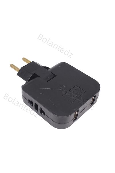 Bolantedz With 2 USB Black 2 USB 3 in 1 EU Power Socket Plug Adapter Foldable US To EU Travel Aadapters Power