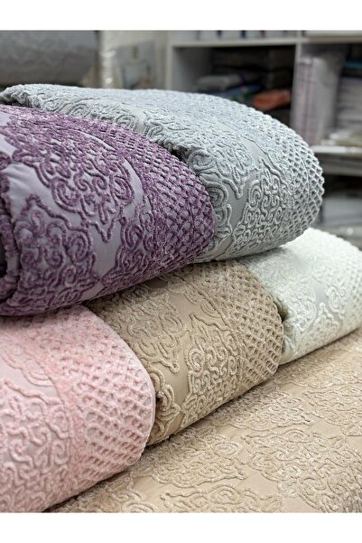 FİBELLA HOME COLLECTİON Tek Kişilik İpek Kadife Kapitoneli Yatak Örtüsü Takımı - Yastık Kılıflı - Gri