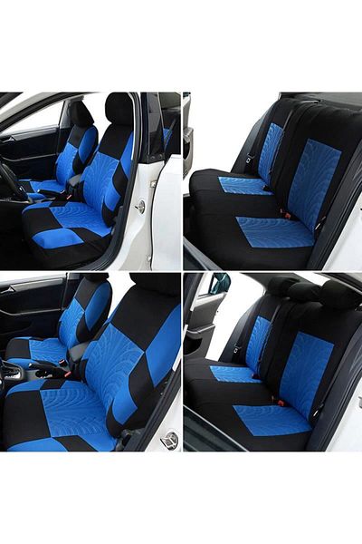 RO GROUP Set Huse Scaune Auto RoGroup Mesh, pentru bancheta rabatabila, 9 Bucati, culoare negru si albastru