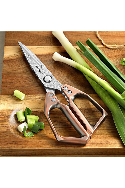 Choice HEZHEN 110 Layer Damascus Steel Kitchen Scissors Walnut Shears Scrape Fish Scales Multifunctional...