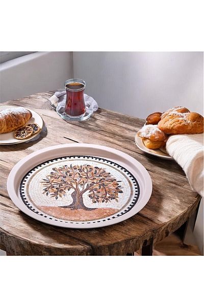 Arma House Mosaic Patterned Olive Tree Themed Decorative Tray 35 cm