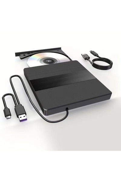 Coverzone Harici DVD-ROM DVD-RW Optik Sürücü, USB ve Type C Kablolu, PC, Tablet DVD Player CD ROM Okuyucu X350
