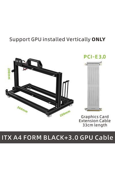 Choice A4 Black 3.0Cable METALFISH ITX A4 Aluminum Open Frame Case, Vertical GPU, 240mm Cooler, Mini-ITX Co