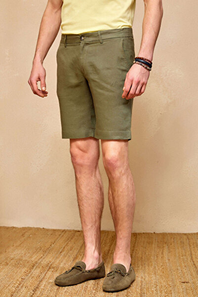SMILE Linero Khaki 100% Linen Bermuda Shorts