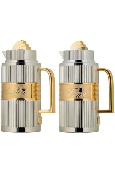 ALSAIF Coffee And Tea Vaccum Flask Set In Nickel/gold / Leak-proof And Keeps Drinks Hot 1.0/1.0 Liter