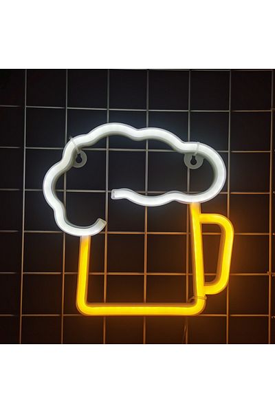 Choice 0-5W Yellow Beer LED neon lights, USB or battery powered boy bedroom, gaming room, wedding, bar, bir