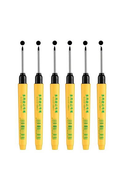 MROOFUL 6pcs black 6pcs/set 33mm Red/Blue/Black Long Head Marking Pen Woodworking Decoration Deep Hole Water