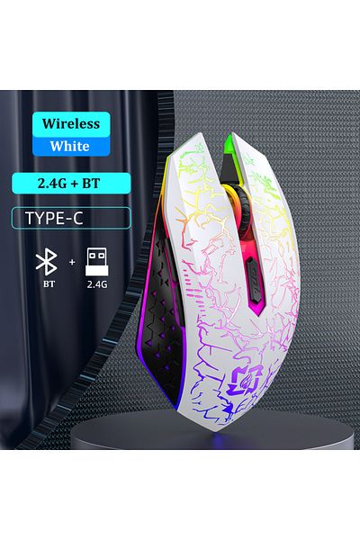 Choice ماوس لاسلكي 2.4 جيجاهرتز بتقنية البلوتوث 5.2 أبيض اللون RGB للألعاب، ماوس صامت، ماوس قابل لإعادة الشحن 800-1200