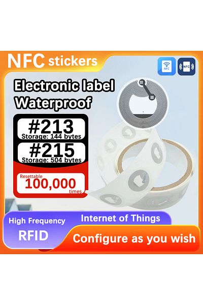Choice NFC215-50 قطعة بطاقة لاصقة RFID، علامة NFC، متوفرة للهواتف المحمولة، ISO14443A، 13.56 ميجا هرتز، Ntag215،