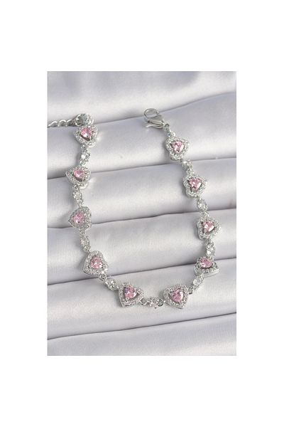 Skygo Brass Silver Color Zircon Stone Pink Heart Model Vip Series Women's Bracelet - Tj-Bb6914