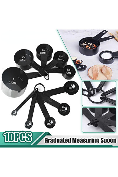 Choice ملعقة قياس بمقبض من الفولاذ المقاوم للصدأ، 10 قطع سوداء، ملعقة قياس قا...