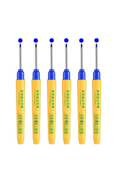 MROOFUL 6pcs blue 6pcs/set 33mm Red/Blue/Black Long Head Marking Pen Woodworking Decoration Deep Hole Waterp