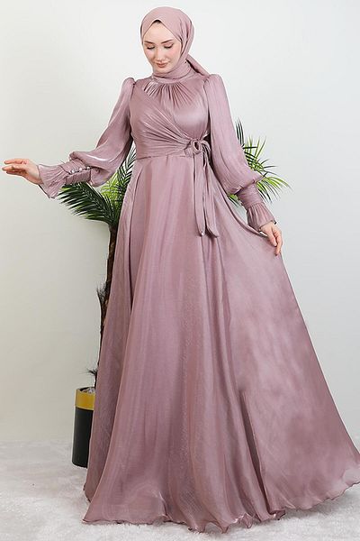 GİYZAMİLA Βραδινό φόρεμα Dusty Rose Silk - Λεπτομέρεια φιόγκου
