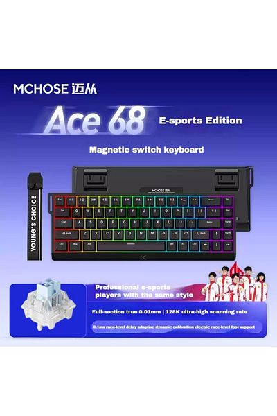Choice لوحة مفاتيح الألعاب الميكانيكية السلكية Ace60/Ace68 Pro من MCHOSE باللون الأسود Esport - تصميم مضغوط فائق الدقة